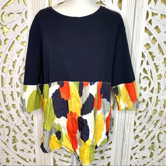 COS Navy Colorblocked Watercolor Top - Picture 1 of 9